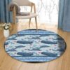 Grey Dolphin Round Carpet Floor Rug Living Room Bedroom Decor Round Area Rug Carpet