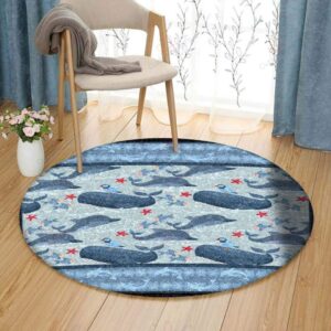 Grey Dolphin Round Carpet Floor Rug Living Room Bedroom Decor Round Area Rug Carpet