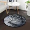 Grey Wolf Round Carpet Floor Rug Living Room Bedroom Decor Round Area Rug Carpet