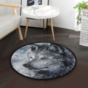 Grey Wolf Round Carpet Floor Rug Living Room Bedroom Decor Round Area Rug Carpet