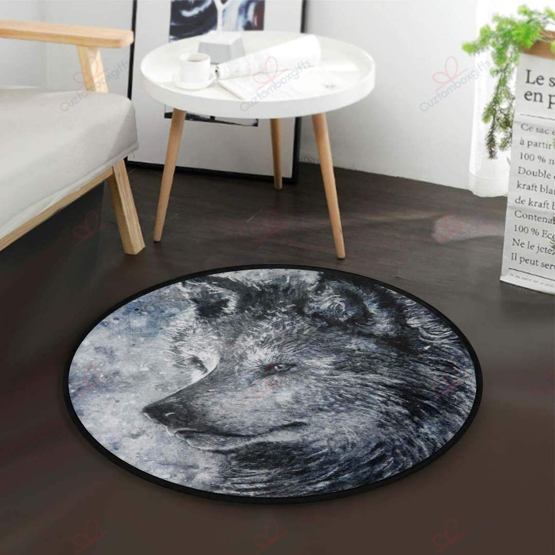Grey Wolf Round Carpet Floor Rug Living Room Bedroom Decor Round Area Rug Carpet Grey Wolf Round Carpet Floor Rug Living Room Bedroom Decor Round Area Rug Carpet