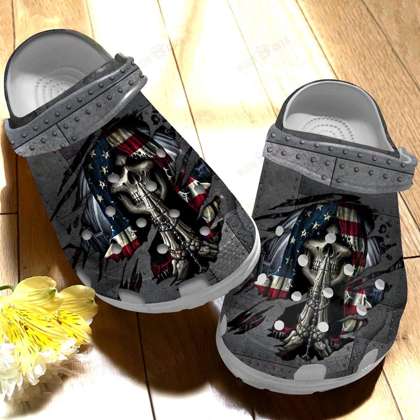 Grim Reaper Us Flag Crocs Clog Classic Clogs Shoes Grim Reaper Us Flag Crocs Clog Classic Clogs Shoes