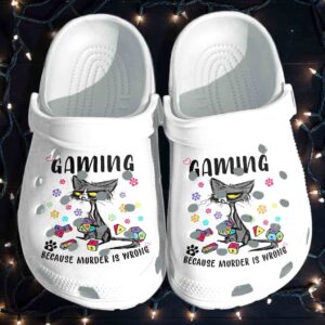 Grumpy Cat Shoes – Gaming Because Murder Is Wrong Crocs Clog Clog Birthday Gift For Boy Girl Son Daughter