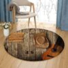 Guitar Cowboy Round Carpet Floor Rug Living Room Bedroom Decor Round Area Rug Carpet