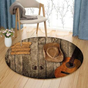 Guitar Cowboy Round Carpet Floor Rug Living Room Bedroom Decor Round Area Rug Carpet