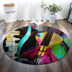 Guitar Music Round Carpet Floor Rug Living Room Bedroom Decor Round Area Rug Carpet