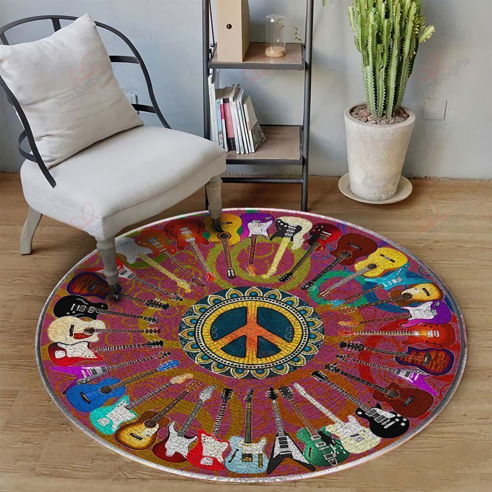 Guitar Peace Round Carpet Floor Rug Living Room Bedroom Decor Round Area Rug Carpet Guitar Peace Round Carpet Floor Rug Living Room Bedroom Decor Round Area Rug Carpet