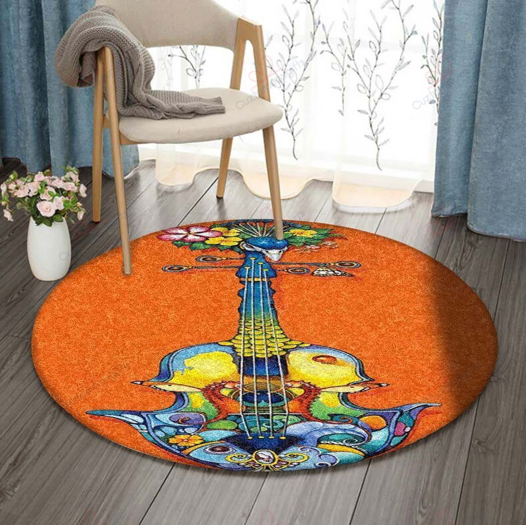 Guitar Peacock Seahorse Celtic Flower Round Carpet Floor Rug Living Room Bedroom Decor Round Area Rug Carpet Guitar Peacock Seahorse Celtic Flower Round Carpet Floor Rug Living Room Bedroom Decor Round Area Rug Carpet