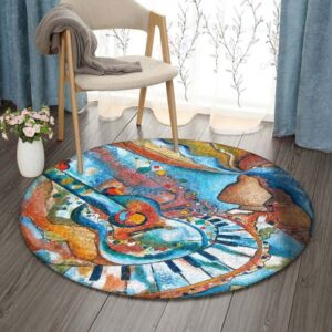 Guitar Piano Round Carpet Floor Rug Living Room Bedroom Decor Round Area Rug Carpet