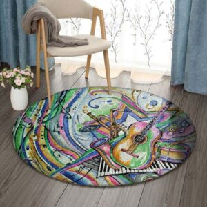 Guitar Piano Saxophone Drum Round Carpet Floor Rug Living Room Bedroom Decor Round Area Rug Carpet