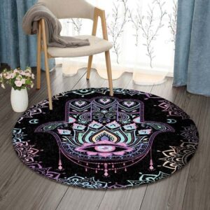 Hamsa Mandala Round Carpet Floor Rug Living Room Bedroom Decor Round Area Rug Carpet