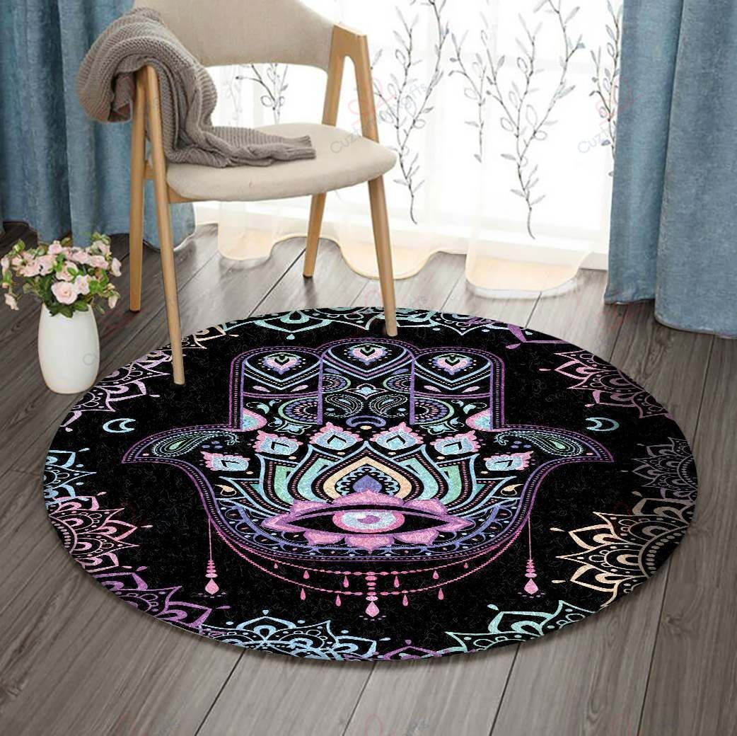 Hamsa Mandala Round Carpet Floor Rug Living Room Bedroom Decor Round Area Rug Carpet Hamsa Mandala Round Carpet Floor Rug Living Room Bedroom Decor Round Area Rug Carpet