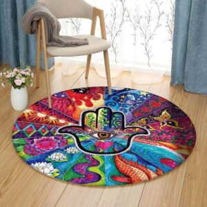 Hamsa Painting Round Carpet Floor Rug Living Room Bedroom Decor Round Area Rug Carpet