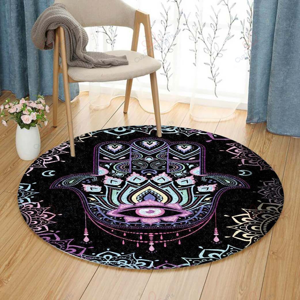 Hand Of Fatima Round Carpet Floor Rug Living Room Bedroom Decor Round Area Rug Carpet Hand Of Fatima Round Carpet Floor Rug Living Room Bedroom Decor Round Area Rug Carpet