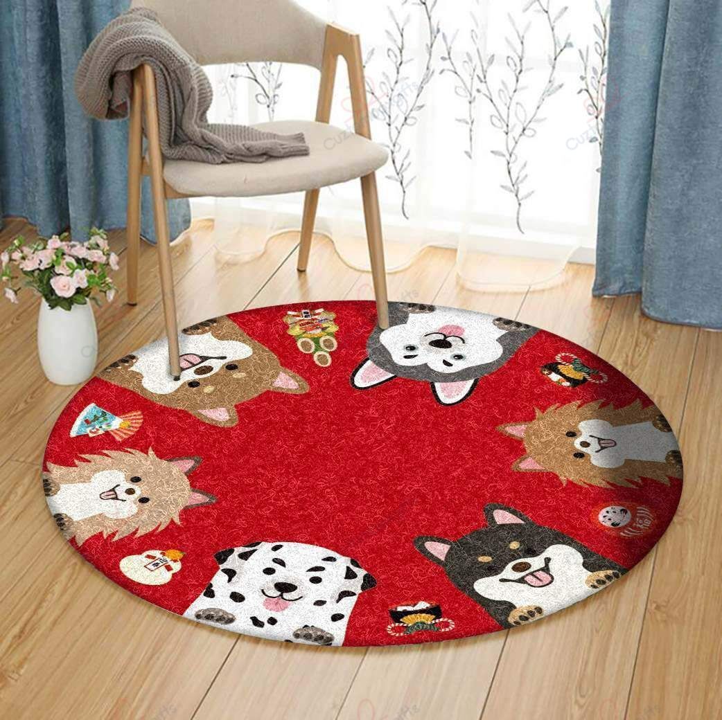 Happy Dog Round Carpet Floor Rug Living Room Bedroom Decor Round Area Rug Carpet Happy Dog Round Carpet Floor Rug Living Room Bedroom Decor Round Area Rug Carpet