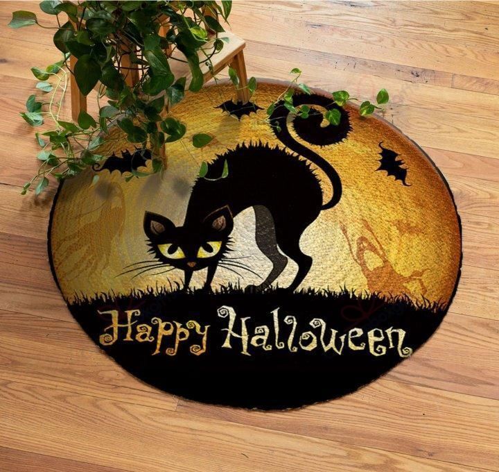 Happy Halloween Black Cat Round Carpet Floor Rug Living Room Bedroom Decor Round Area Rug Carpet Happy Halloween Black Cat Round Carpet Floor Rug Living Room Bedroom Decor Round Area Rug Carpet