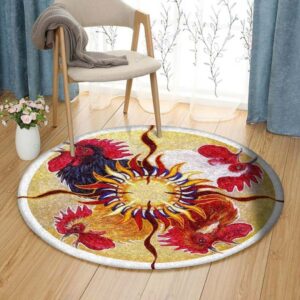Happy Morning Rooster Round Carpet Floor Rug Living Room Bedroom Decor Round Area Rug Carpet