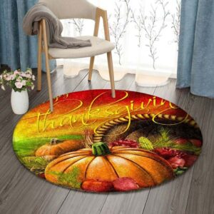 Happy Thanksgiving Round Carpet Floor Rug Living Room Bedroom Decor Round Area Rug Carpet