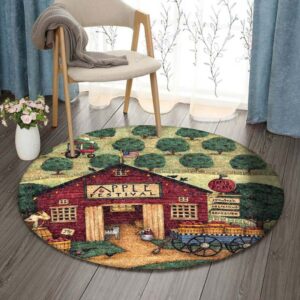 Harvest Apple Farm Autumn Round Carpet Floor Rug Living Room Bedroom Decor Round Area Rug Carpet