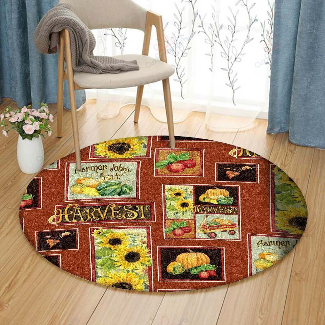 Harvest Fall Leaves Squash And Sunflowers With Paisleys Round Carpet Floor Rug Living Room Bedroom Decor Round Area Rug Carpet Harvest Fall Leaves Squash And Sunflowers With Paisleys Round Carpet Floor Rug Living Room Bedroom Decor Round Area Rug Carpet