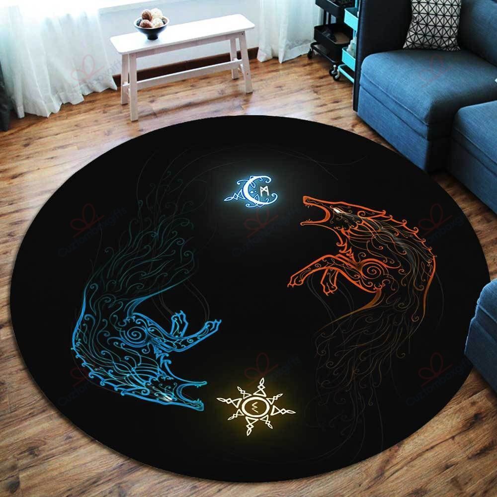 Hati And Skoll 1 Round Carpet Floor Rug Living Room Bedroom Decor Round Area Rug Carpet Hati And Skoll 1 Round Carpet Floor Rug Living Room Bedroom Decor Round Area Rug Carpet