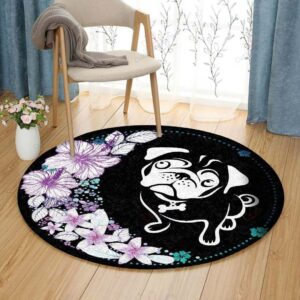 Hawaii Colorful Flower Pug Round Carpet Floor Rug Living Room Bedroom Decor Round Area Rug Carpet