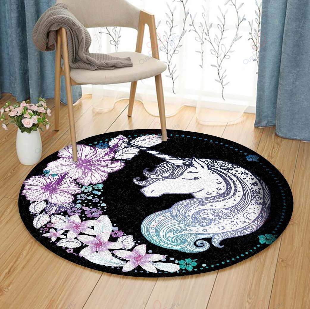 Hawaii Colorful Flower Unicorn Round Carpet Floor Rug Living Room Bedroom Decor Round Area Rug Carpet Hawaii Colorful Flower Unicorn Round Carpet Floor Rug Living Room Bedroom Decor Round Area Rug Carpet
