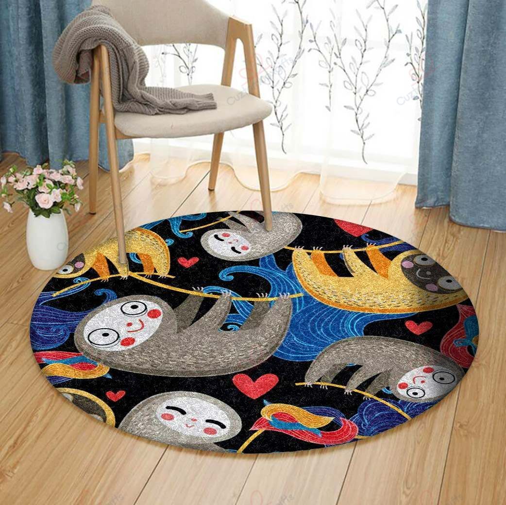 Heart And Sloth Round Carpet Floor Rug Living Room Bedroom Decor Round Area Rug Carpet Heart And Sloth Round Carpet Floor Rug Living Room Bedroom Decor Round Area Rug Carpet