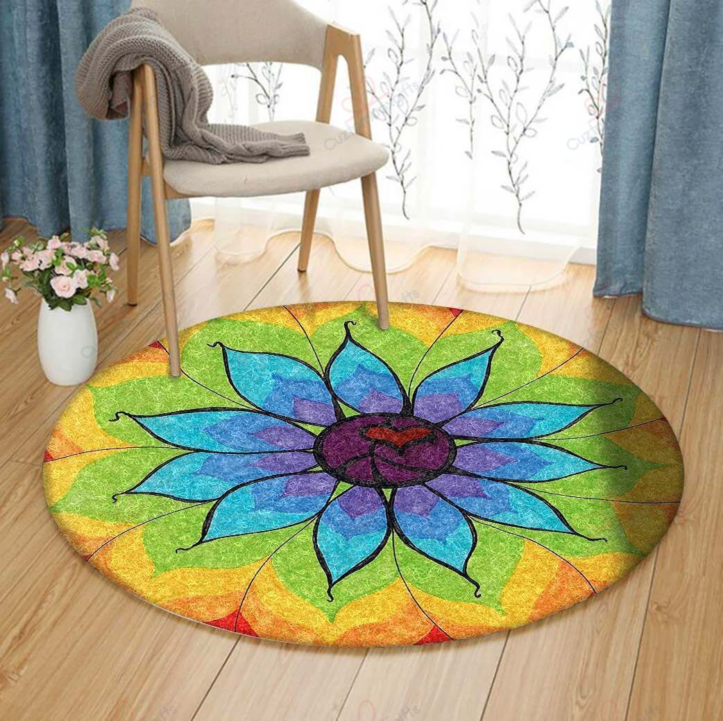 Heart Peace Mandala Round Carpet Floor Rug Living Room Bedroom Decor Round Area Rug Carpet Heart Peace Mandala Round Carpet Floor Rug Living Room Bedroom Decor Round Area Rug Carpet