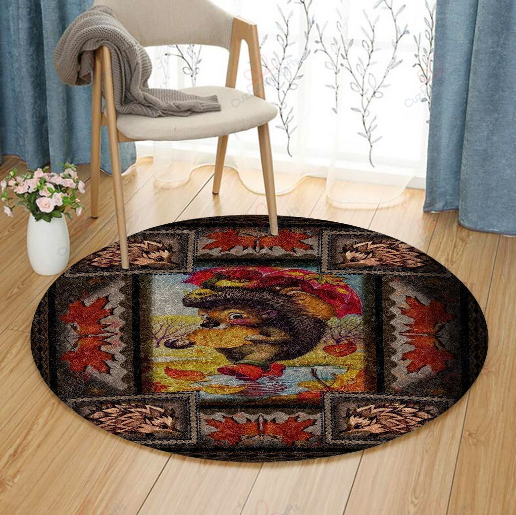 Hedgehog And Maple Round Carpet Floor Rug Living Room Bedroom Decor Round Area Rug Carpet Hedgehog And Maple Round Carpet Floor Rug Living Room Bedroom Decor Round Area Rug Carpet