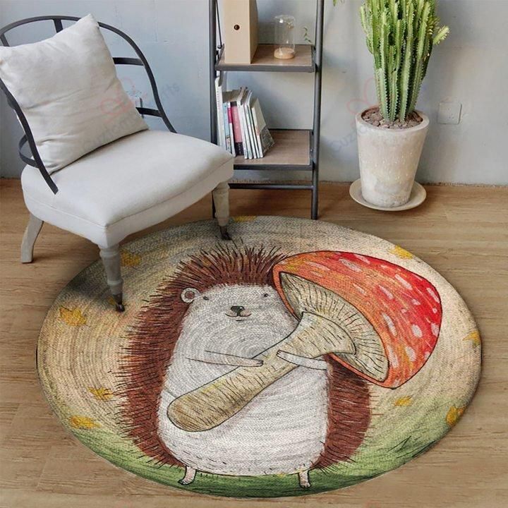 Hedgehog Holding Mushroom Round Carpet Floor Rug Living Room Bedroom Decor Round Area Rug Carpet Hedgehog Holding Mushroom Round Carpet Floor Rug Living Room Bedroom Decor Round Area Rug Carpet