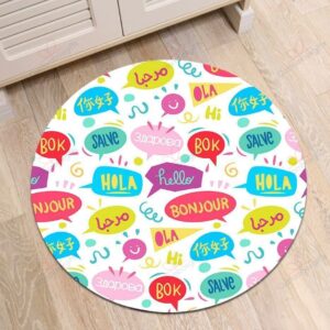 Hello In Difference Languages Round Carpet Floor Rug Living Room Bedroom Decor Round Area Rug Carpet