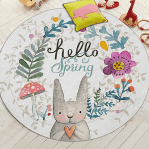 Hello Spring Rabbit Round Carpet Floor Rug Living Room Bedroom Decor Round Area Rug Carpet