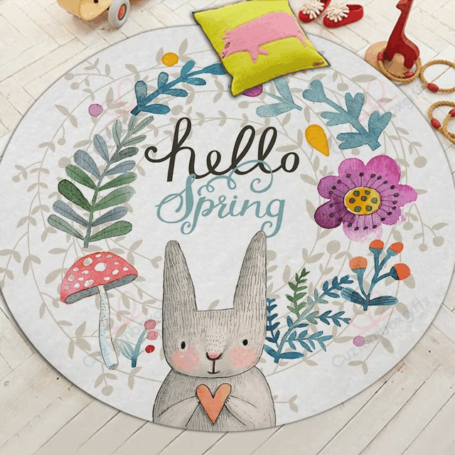 Hello Spring Rabbit Round Carpet Floor Rug Living Room Bedroom Decor Round Area Rug Carpet Hello Spring Rabbit Round Carpet Floor Rug Living Room Bedroom Decor Round Area Rug Carpet