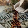 Here We Travel Round Carpet Floor Rug Living Room Bedroom Decor Round Area Rug Carpet