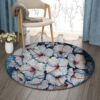 Hibiscus White Round Carpet Floor Rug Living Room Bedroom Decor Round Area Rug Carpet