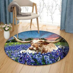 Highland Cow Round Carpet Floor Rug Living Room Bedroom Decor Round Area Rug Carpet