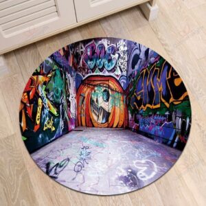 Hip Hop Music Vintage Graffiti Round Carpet Floor Rug Living Room Bedroom Decor Round Area Rug Carpet