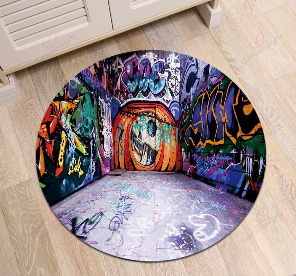 Hip Hop Music Vintage Graffiti Round Carpet Floor Rug Living Room Bedroom Decor Round Area Rug Carpet