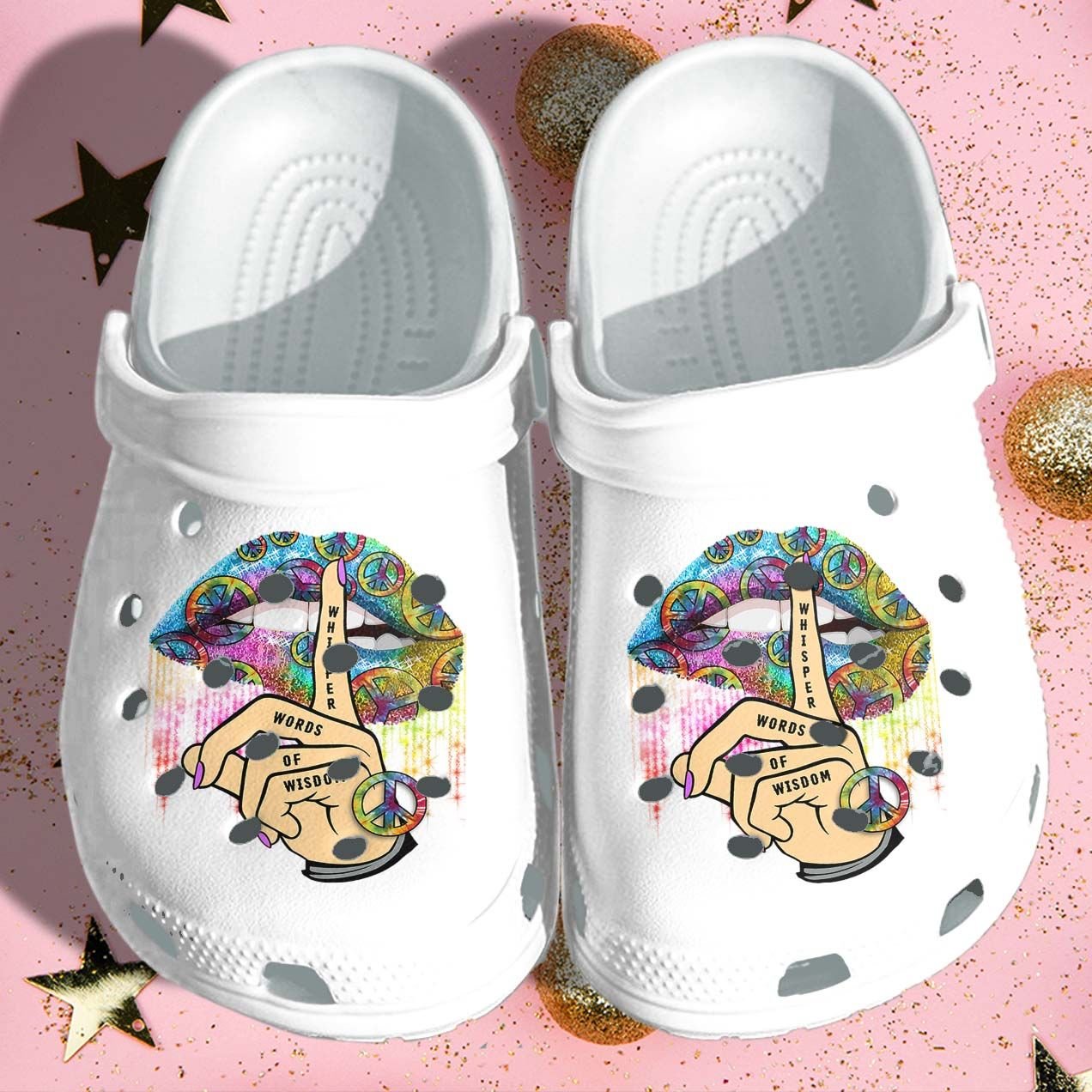 Hippe Rainbow Lip Peace Shoes Crocs Clog – Hippie Girl Whisper Words Croc Shoes Gifts Women Girls Hippe Rainbow Lip Peace Shoes Crocs Clog – Hippie Girl Whisper Words Croc Shoes Gifts Women Girls