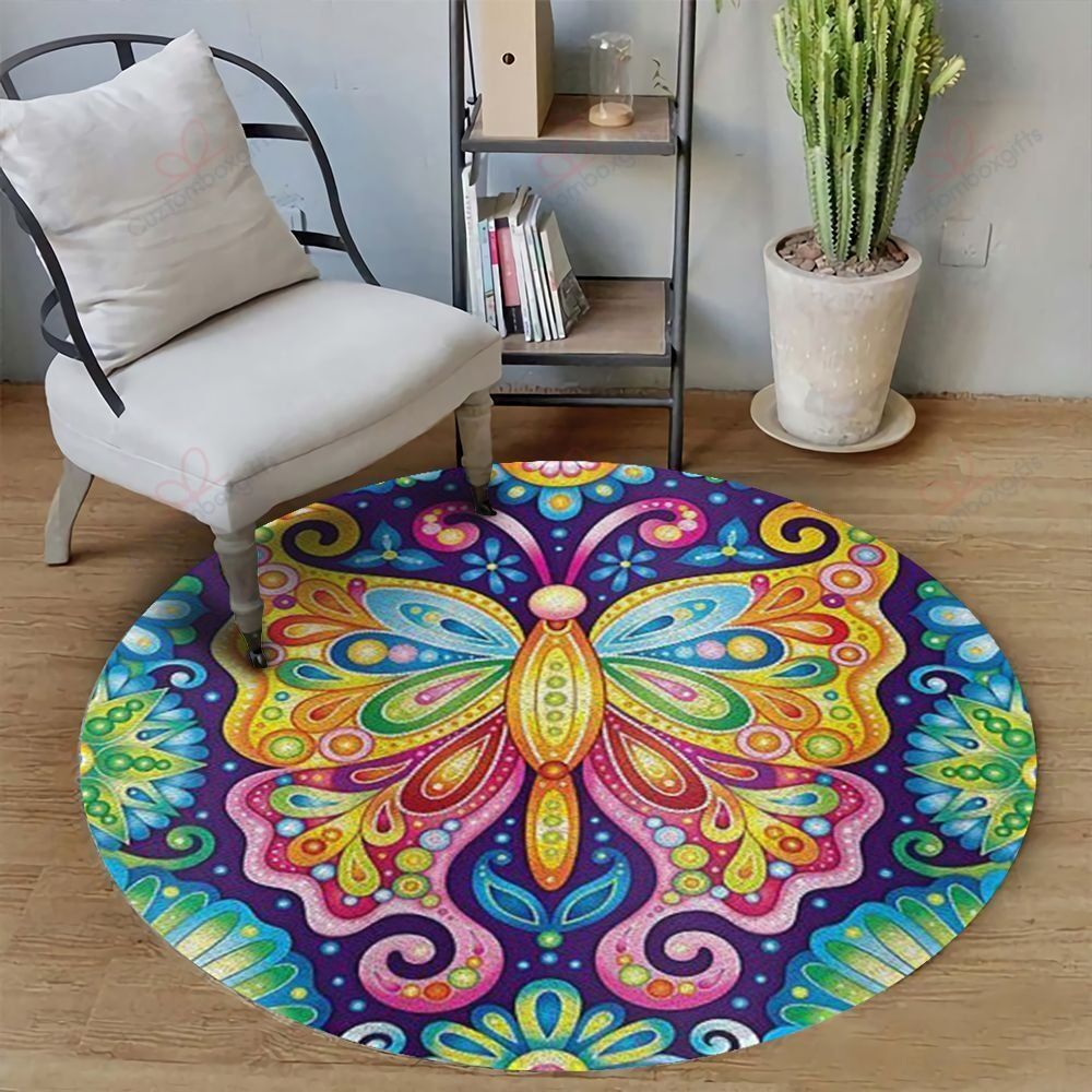 Hippie Butterfly Round Carpet Floor Rug Living Room Bedroom Decor Round Area Rug Carpet Hippie Butterfly Round Carpet Floor Rug Living Room Bedroom Decor Round Area Rug Carpet