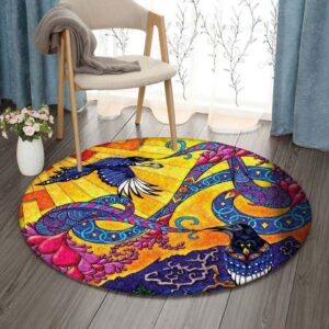 Hippie Crow Round Carpet Floor Rug Living Room Bedroom Decor Round Area Rug Carpet