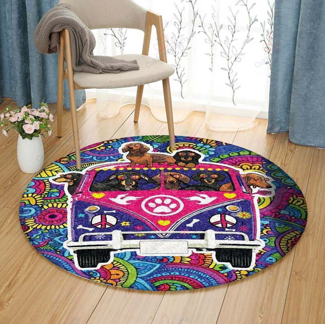 Hippie Dog Round Carpet Floor Rug Living Room Bedroom Decor Round Area Rug Carpet Hippie Dog Round Carpet Floor Rug Living Room Bedroom Decor Round Area Rug Carpet