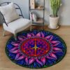 Hippie Flower Pattern Round Carpet Floor Rug Living Room Bedroom Decor Round Area Rug Carpet