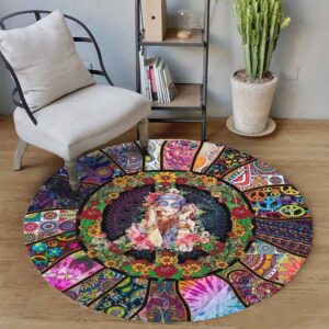 Hippie Girl Round Carpet Floor Rug Living Room Bedroom Decor Round Area Rug Carpet