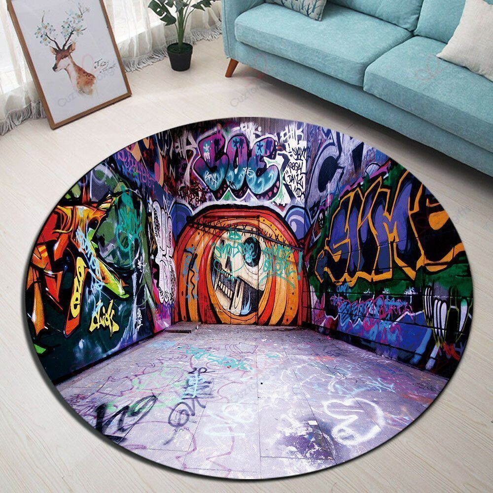 Hippie Graffiti Round Carpet Floor Rug Living Room Bedroom Decor Round Area Rug Carpet Hippie Graffiti Round Carpet Floor Rug Living Room Bedroom Decor Round Area Rug Carpet