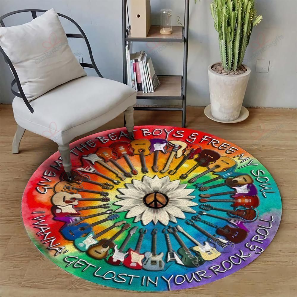 Hippie Guitar Round Carpet Floor Rug Living Room Bedroom Decor Round Area Rug Carpet Hippie Guitar Round Carpet Floor Rug Living Room Bedroom Decor Round Area Rug Carpet