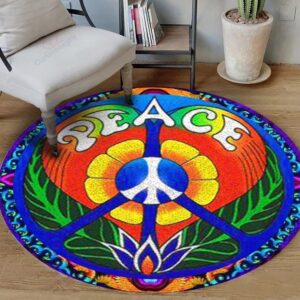 Hippie Heart Peace Round Carpet Floor Rug Living Room Bedroom Decor Round Area Rug Carpet