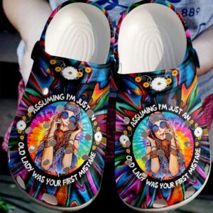 Hippie Just An Old Lady Sku 1303 Crocs Crocband Clog Comfortable For Mens Womens Classic Clog Water Shoes