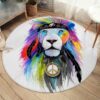 Hippie Lion Round Carpet Floor Rug Living Room Bedroom Decor Round Area Rug Carpet